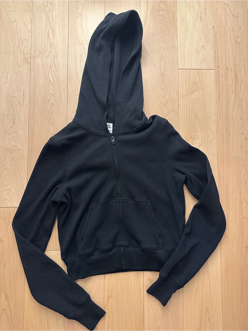 Aritzia TNA Waffle Knit Zip Black Hoodie Sweatshirt